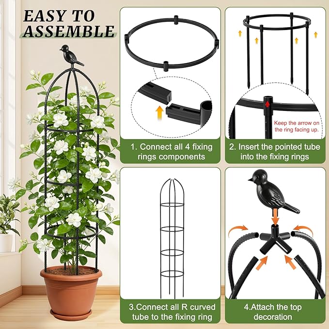 Fabulas Obelisk Trellis for Climbing Plants, 6 Ft Garden Obelisk Trellis Rustproof Plastic Coated Metal Vine Plant Support Cage for Pots, Morning Glory, Clematis, Rose, Indoor and Outdoor Use, 1 Pack
