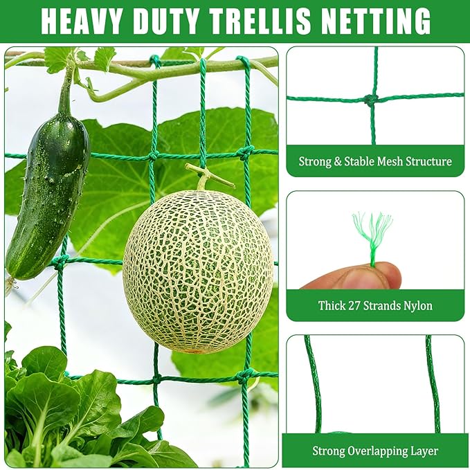 6.6x9.9FT Trellis Netting for Climbing Plants,Trellis Netting with Plant Clips, Heavy-Duty PE Trellis Net for Cucumber, Tomato, Vegetables, Fruits, Sweet Pea Plants