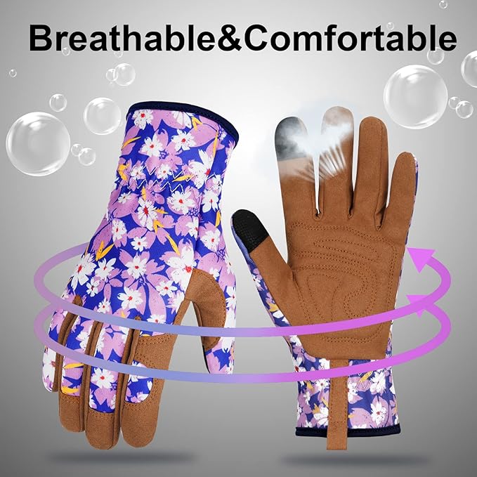 Leather Gardening Gloves for Women Thorn Proof Garden Gloves Touch Screen Working Gloves Gifts,M