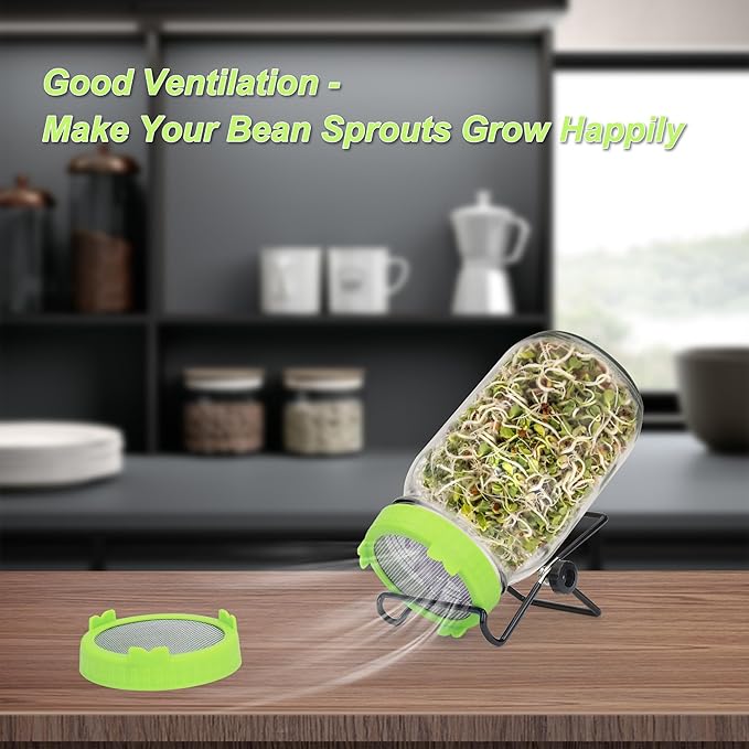 Lulonpon Sprouting Lids Growing Kit, Sprouting Lids for Wide Mouth Mason Jar, Screen Sprout Lids with Stand, Sprouting jar kit for Sprouting, Sprouting Seeds, Sprouting Kit