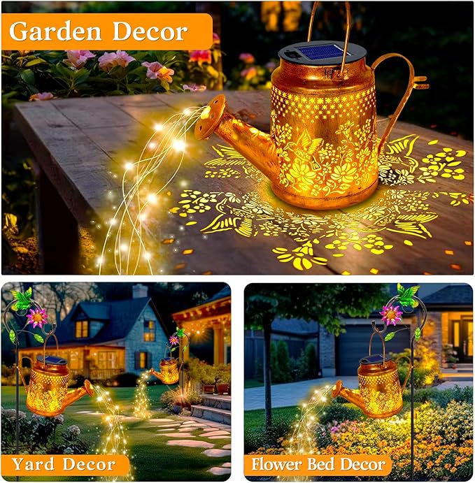Big Solar Hummingbird Flower Watering Can Lights, Gift for Mom Grandma Women Wife Daughter Mother's Day, Waterproof Outdoor Garden Decor with Shepherd Hook, Hanging Light for Yard Porch Backyard Patio