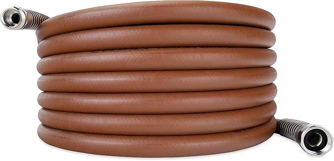 Camco EvoFlex 25-Ft Water Hose - RV Drinking Water Hose Contains No Lead, No BPA & No Phthalate - Flexible Design w/Stainless Steel Strain Relief Ends - 5/8” Inside Diameter, Brick (22583)