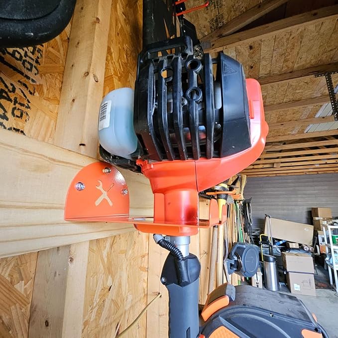 Upgraded Trimmer Rack Wall Mount - 8" Heavy Duty Weed Eater Hanger for Garage Wall, Garden Power Tool Holder Organizer Hooks for Grass Trimmer, Hedge Trimmer, Leaf Blower and Chainsaw, Orange, 2 Pack