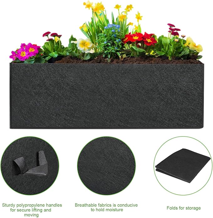 ANGELIOX 3 Pack 8 Gallon Grow Bags, 300G Thickened Nonwoven Fabric Garden Bed,30L Square Flower Planter Pots Containers with Handles for Potato Onion Carrot Taro Radish, Fruit,Flowers(50x30x20cm)