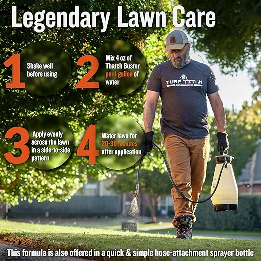 Turf Titan Thatch Buster Liquid Lawn Aerator and Dethatcher (32 oz) with Hose End Sprayer – Liquid Soil Loosener for Compacted & Clay Lawns – Improves Drainage & Root Growth – Covers 6,000 Sq Ft