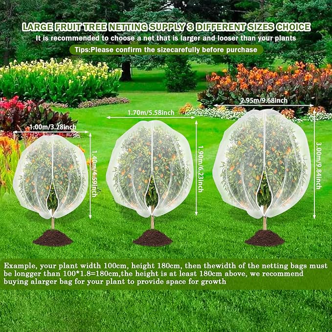 Fruit Tree Bird Netting for Garden Protection 2PC,4.59 x3.28FT with Zipper & Drawstring,Plant Cicada Insect Suitable for Blueberry,Shrub,Tomato,and Fruit Garden Mesh (2, 4.59 x 3.28FT)