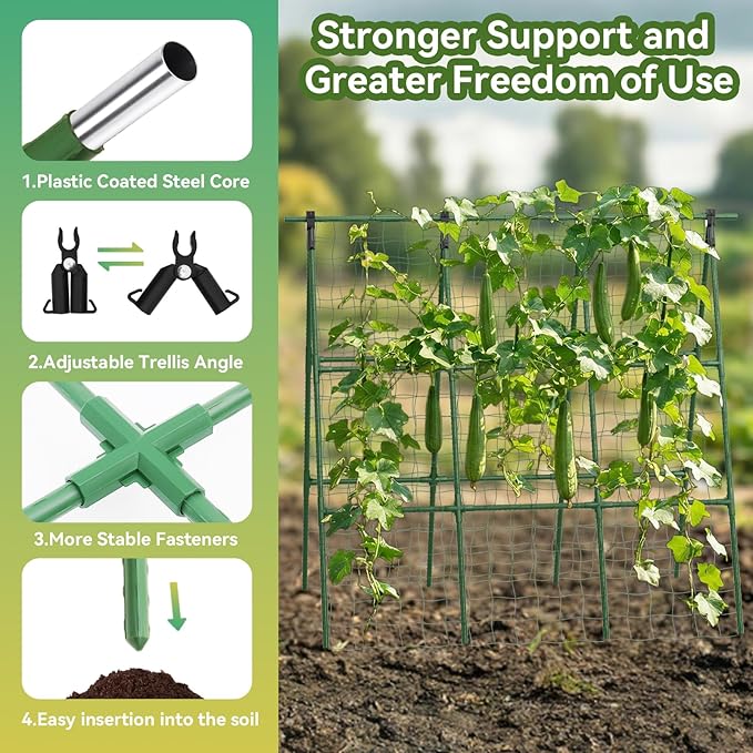 2 Pack Cucumber Trellis, 49.6"×49.6" Garden Trellis for Climbing Plants Outdoor, A-Frame Vegetable Trellis for Raised Bed, Support for Tomatoes, Squash, Zucchini, Vegetables