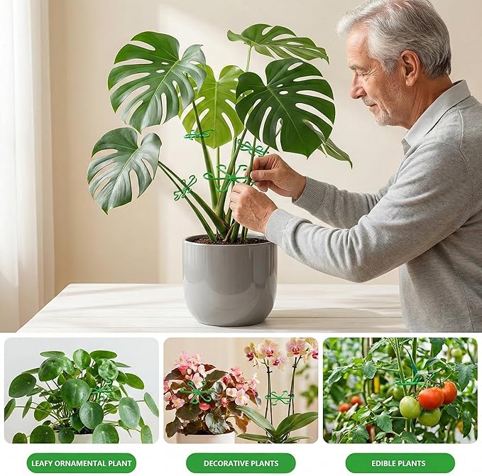 Opasyo 16PCS Plant Stem Support for Indoor Plants, Climbing Houseplant Stem Supports, 4 Sizes Reusable Clips for Monstera, Orchid & Pothos, Climbing Stem Holders (Green)