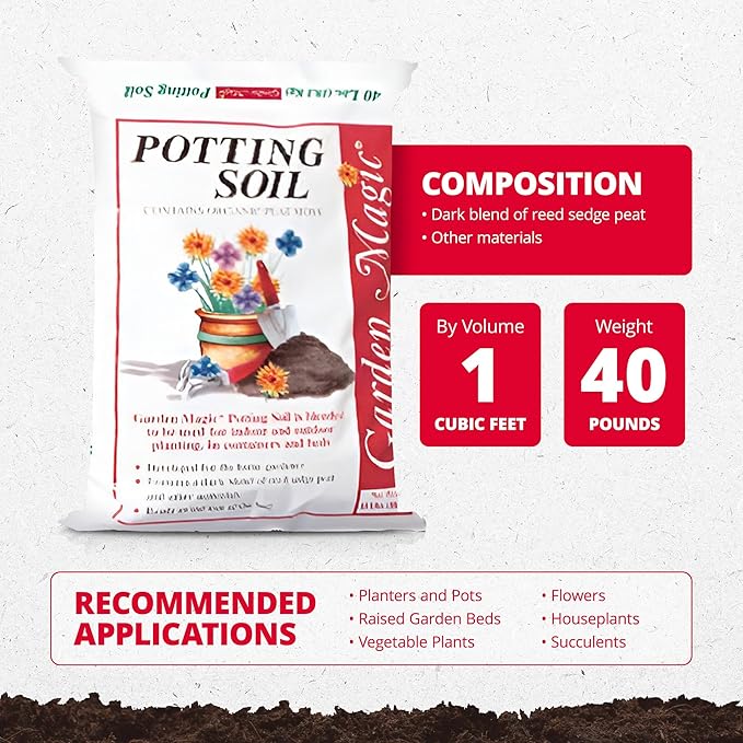 Michigan Peat 2 Pack Garden Magic General Purpose Moisture Retaining Potting Soil Mix for Indoor and Outdoor Planting, 40 lb Bag
