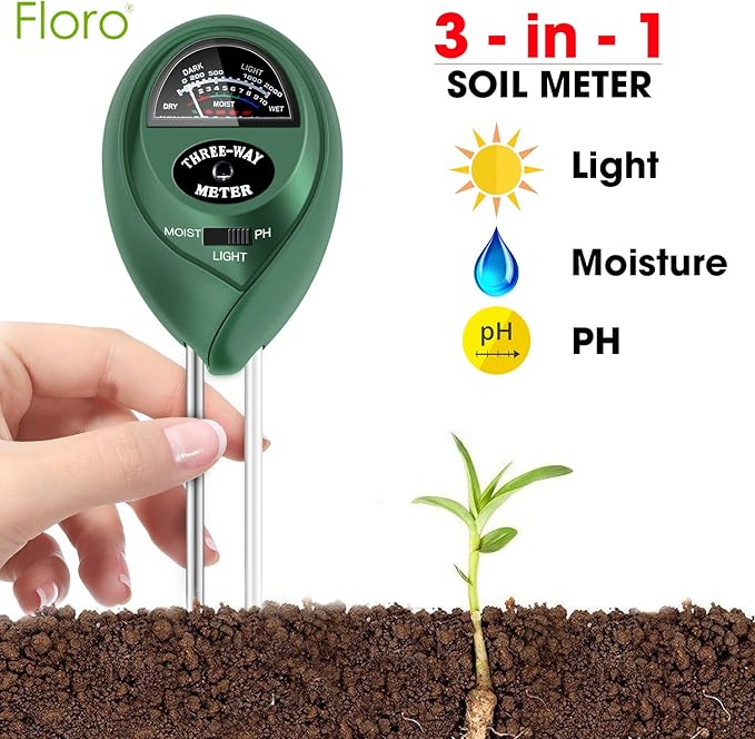 3-in-1 Soil Tester – Measures Light, Moisture & pH - Professional Gardening Tool for Farm, Kitchen Garden – No Batteries Required – Easy to Read Indicator - for Indoor or Outdoor Use