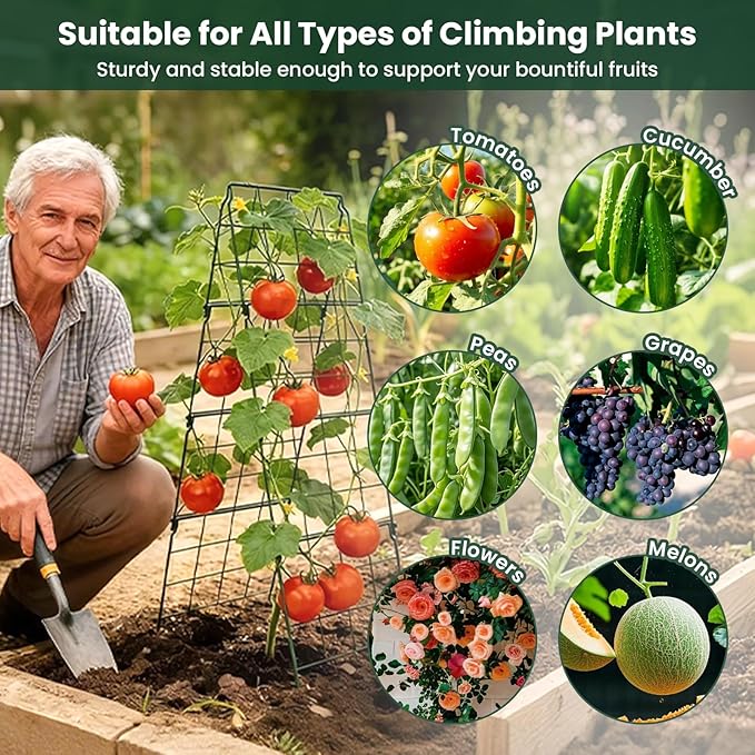 Cucumber Trellis, 48"x16" Adjustable A-Frame Trellis for Climbing Plants, Metal Foldable Upgraded Vegetable Trellis for Raised Bed, Support for Tomatoes, Squash, Zucchini, Vegetables & Flowers