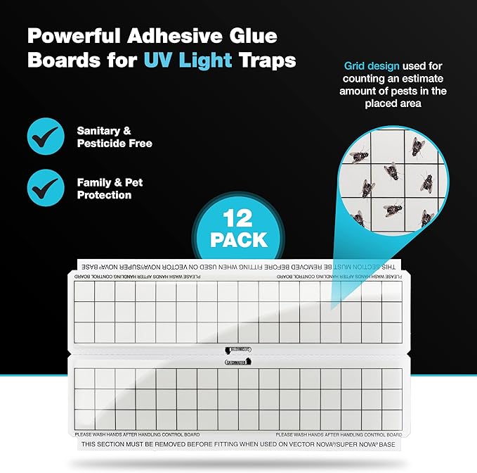 Catchmaster Vector Trap Replacement White, UV Light Fly Traps For Home, Unscented Sticky Gnat Glue Boards for House, UV Lamp Insect & Mosquito Killer Refill, Adhesive Bug Light Boards, 12-Pack