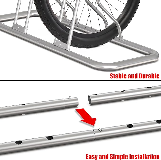 Simple Houseware 2-Bike Floor Storage Rack - Adjustable Bicycle Parking Stand & Garage Organizer for Road and Kids Bikes, Silver