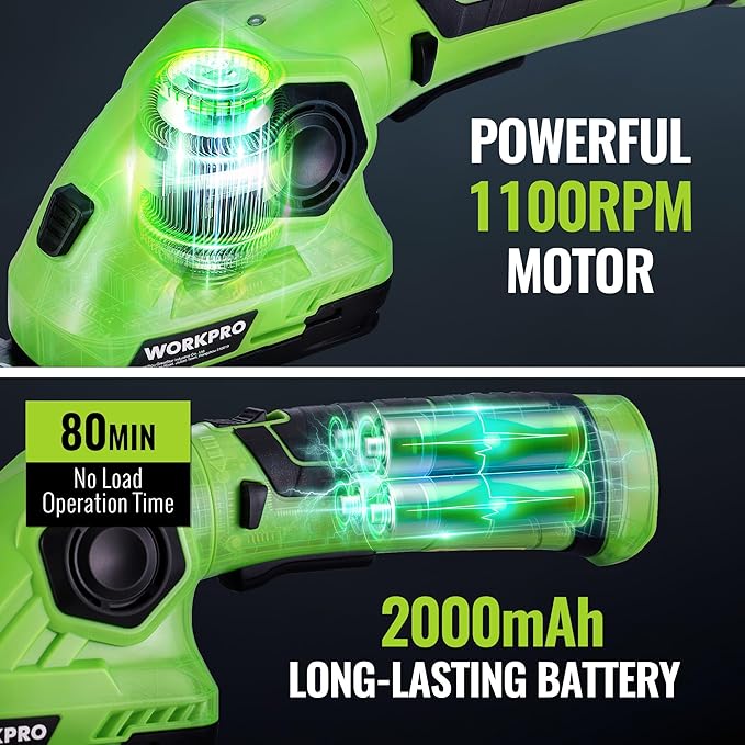 WORKPRO Cordless Grass Shear & Shrubbery Trimmer - 2 in 1 Handheld Hedge Trimmer 7.2V Electric Grass Cutter 2.0Ah Rechargeable Lithium-Ion Battery and USB Cable Included