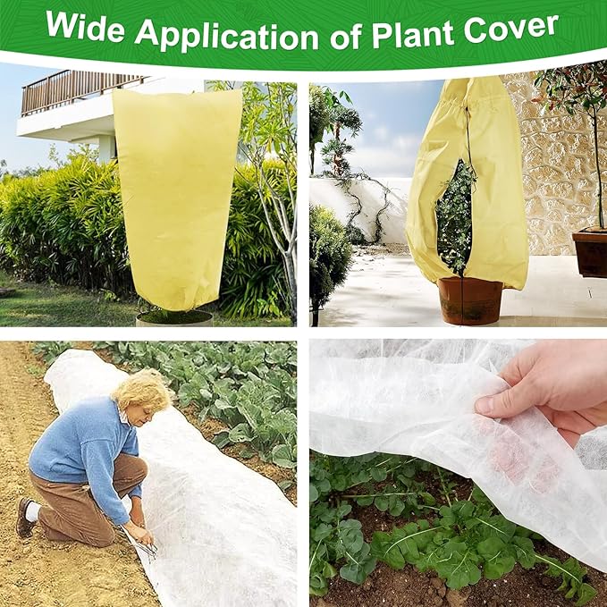 Plant Covers Freeze Protection Set, 10 ft x 30 ft Floating Row Cover 0.9oz/yd² Garden Fabric Plant Cover, 2 Pack 47"x70" Cold Weather Frost Blankets Shrub Jacket with Drawstring for Outdoor Plants
