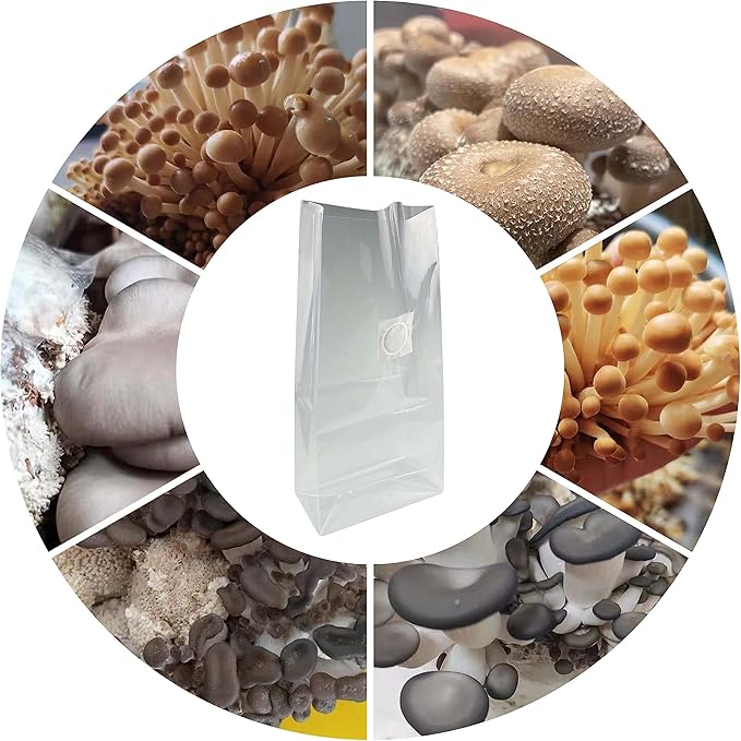 HFS(R Mushroom Grow Bags with 0.5 Micron Filter Patch 3mil Sealable Breathable Polypropylene Bag for Substrate Autoclavable Mushroom Cultivation 8" X 5" X 19" 10pcs/Pack