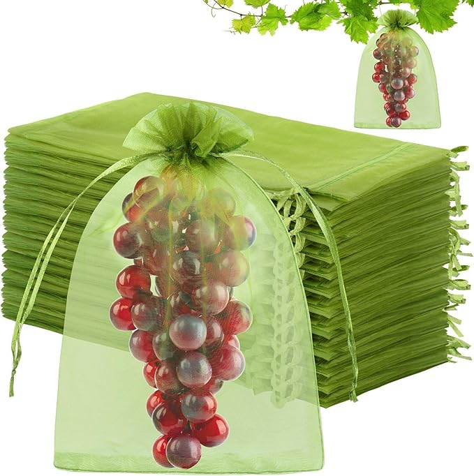 80 Pcs Fruit Protection Bags, 8 x12 Inch Fruit Tree Netting Mesh Bags Drawstring Reusable Green Bag for Fruits & Vegetables, Garden Netting Covers Pest Barrier for Grape Apple Pomelo