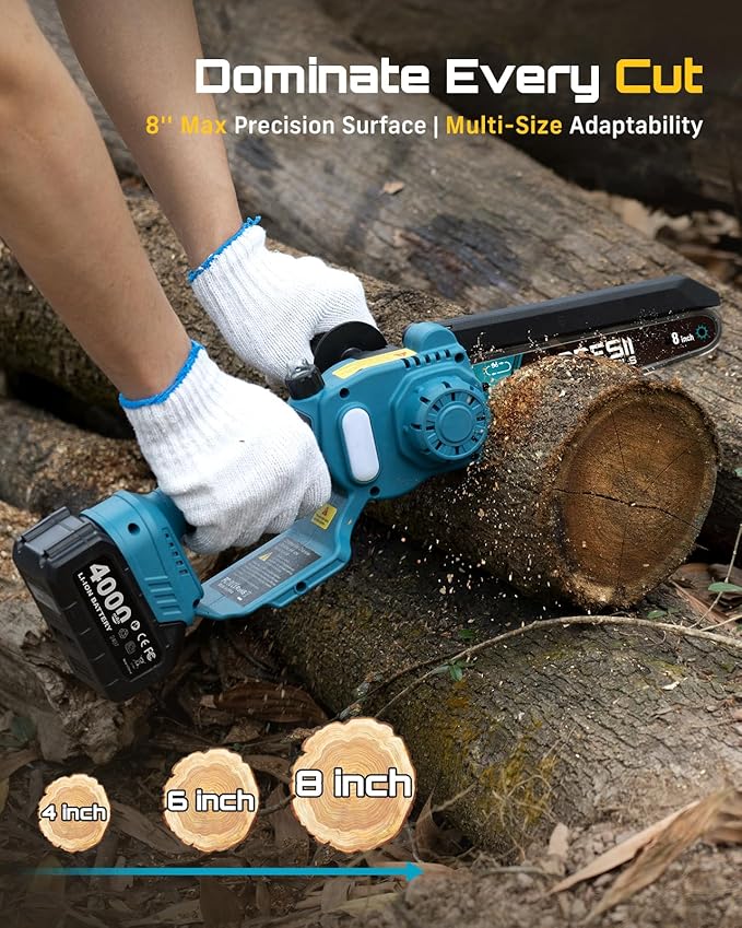 SEESII 2 in 1 Cordless 8 inch Pole Saw & Mini Chainsaw with 2 Battery, Power Electric Polesaw for Tree Trimming, Chain Saw with Extension Pole, Limb Branch Cutter Pruner P8 Ace