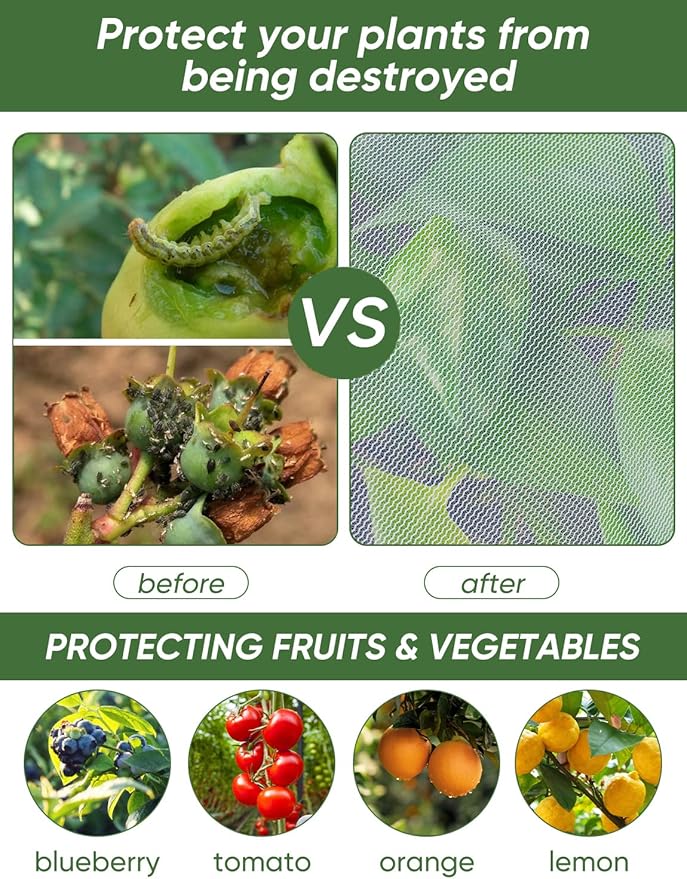 Bird Netting for Garden Protection - 4 Pack Garden Netting Pest Barrier with Drawstring,Mosquito Net Tomato Protective Cover Garden Plant Netting for Blueberry Bushes (4.9 Ft x 4 Ft/4 Pack)