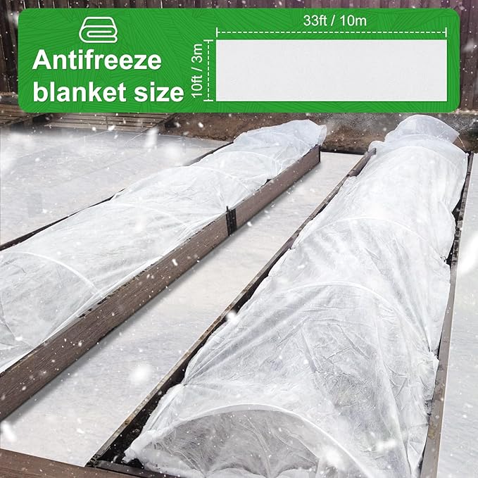 Plant Covers Freeze Protection Set, 10 ft x 30 ft Floating Row Cover 0.9oz/yd² Garden Fabric Plant Cover, 2 Pack 47"x70" Cold Weather Frost Blankets Shrub Jacket with Drawstring for Outdoor Plants