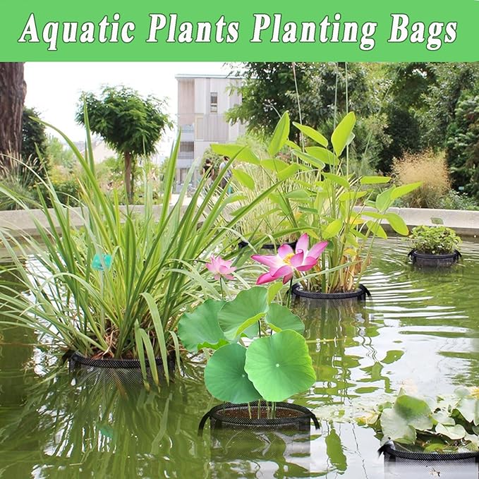4 Pcs Pond Planting Bags, Mesh Aquatic Pond Lily Planter with Handles Reusable Water Gardens Plant Pots for Aquatic Plants, Marsh Plant Garden Terrestrial Plant (4)
