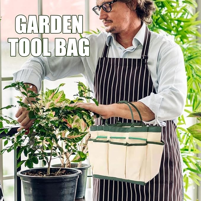Gardening Tool Carrying Bag - Multi-Pocket Organizer, Heavy-Duty Waterproof Fabric, Handles, Lightweight Design Garden Equipment Holder | Outdoor Storage Tote Used for Camping Trips, Backyard