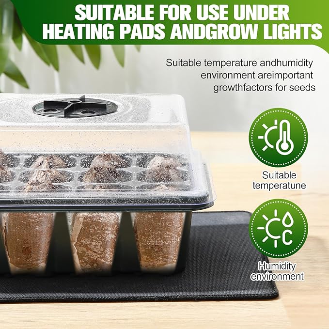 6 Pack Seed Starter Tray with 72 Pcs Peat Pellets, Seeding Starter Kit (72 Cells Total Tray) with Humidity Dome, Soil Plant Germination Tray Kit for Flower Vegetable(Black, Green)