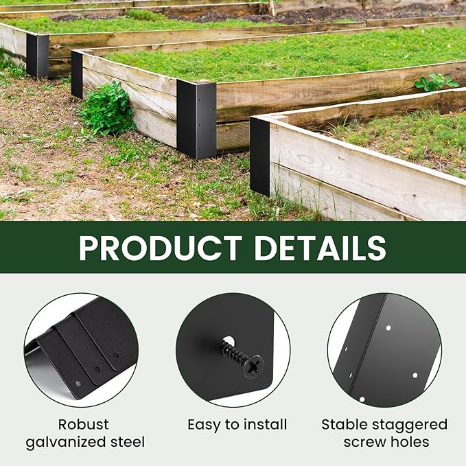 Set of 16 Raised Garden Corner Brackets, 11 inch Raised Bed Corner Brackets with Screws, Rust Resistant Metal Connectors for Furniture Flower Vegetable Planter, 3 inch Wide