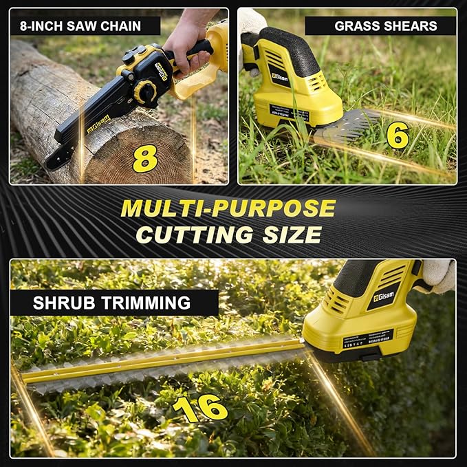 6-in-1 Cordless Pole Saw & Hedge Trimmer Combo & Grass Shear with Extension Pole Garden Tool with 2 * 4.0Ah Battery,180°Adjustable Angle,16Ft Reach,for Shrubs Pruning