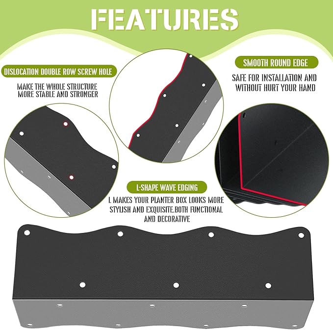 8-Pack Heavy-Duty Metal Corner Brackets for Raised Garden Beds (11"x3"x3") - L-Shaped Reinforced Connectors with Short/Long Screws, Fits 20"-24" Bed Edges & Wooden Shelves/Cabinets