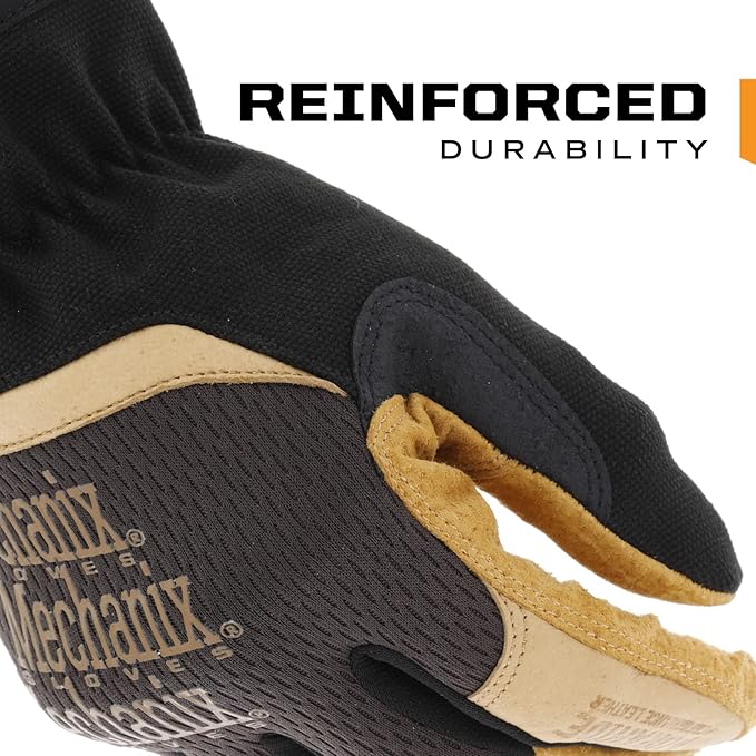 Mechanix Wear Fastfit Leather Gloves - Abrasion Resistant Gloves for Hand Safety - Breathable - Secure Fit - Two-Piece Palm - Machine Washable - Brown/Black - Large
