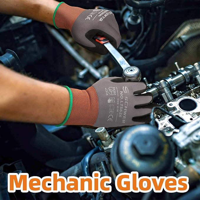 Schwer 3 Pairs Work Gloves with Sandy Nitrile Coating LT5626, Level 6 Abrasion Resistant (Certified) Heavy Duty Gloves with Grip for Men and Women, Ideal for General Use, Mechanic, Construction, S