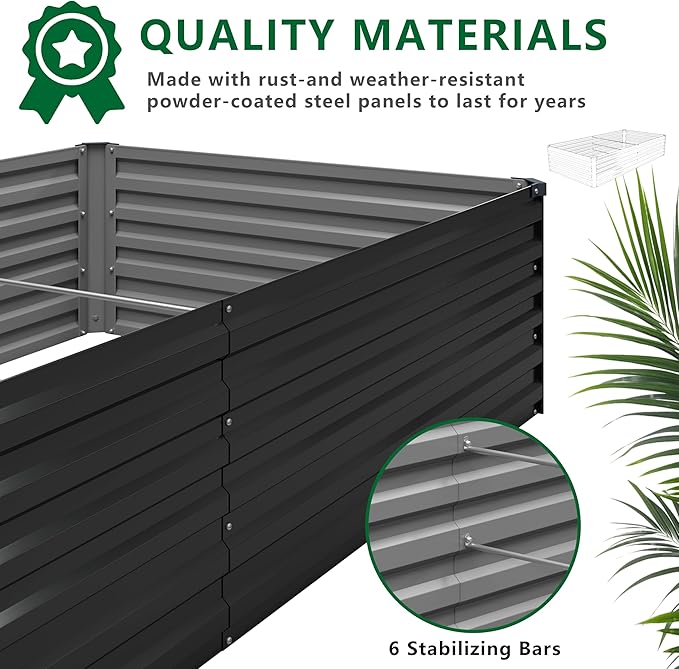 MGNO 12x2x1.5FT Galvanized Raised Garden Bed-Outdoor Planter Box for Vegetables-Metal Garden Bed,RRectangle Planting Box for Herb,Flower,Black