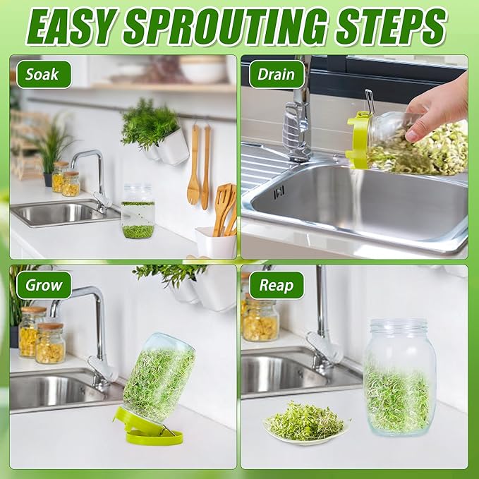 Sprouting Kit Sprouts Growing Kit 34oz Wide Mouth Seed Sprouting Jar Germination Kit 304 Stainless Screen Lid and Stand Blackout Sleeve Tray for Growing Bean Alfalfa Sprout Seeds