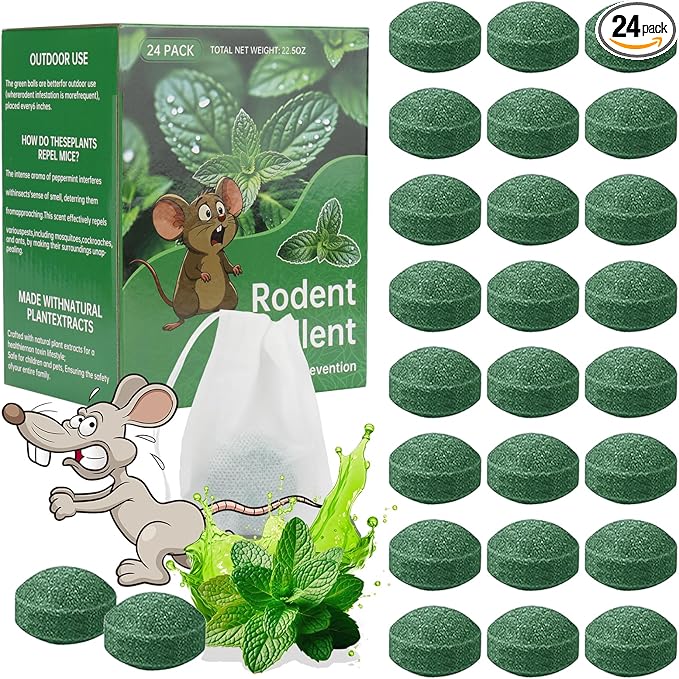 Mouse Rodent Repellent, 24 Pack Peppermint Lemon Oil Mice Repellent for Squirrel Rats Spider Pests, Natural Deterrent for Kitchen, Warehouse, Car, Indoor, Outdoor Safe for Pets & Family