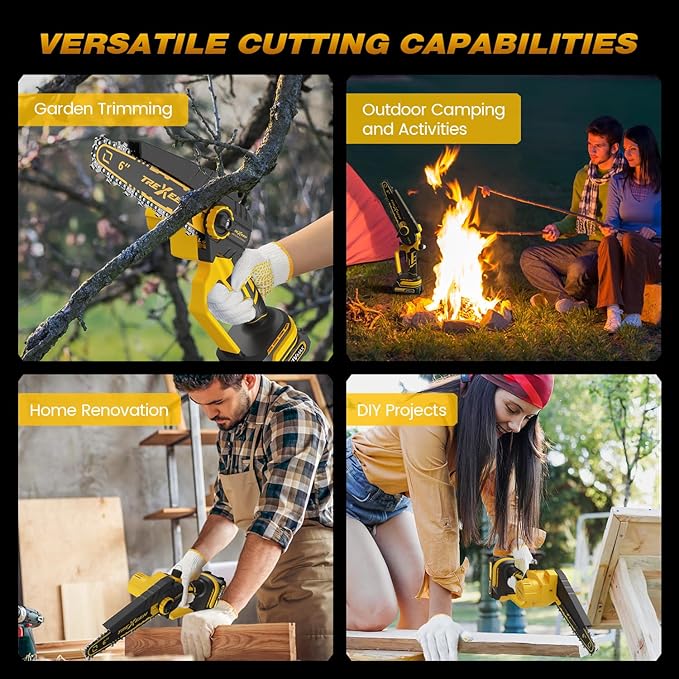 Mini Chainsaw, 6-Inch Electric Chainsaw Cordless, Upgraded 900W Brushless Portable Handheld Small Chain Saw with Auto Chain Regulator & Auto Oiler for Wood Cutting/TreeTrimming/Courtyard Garden