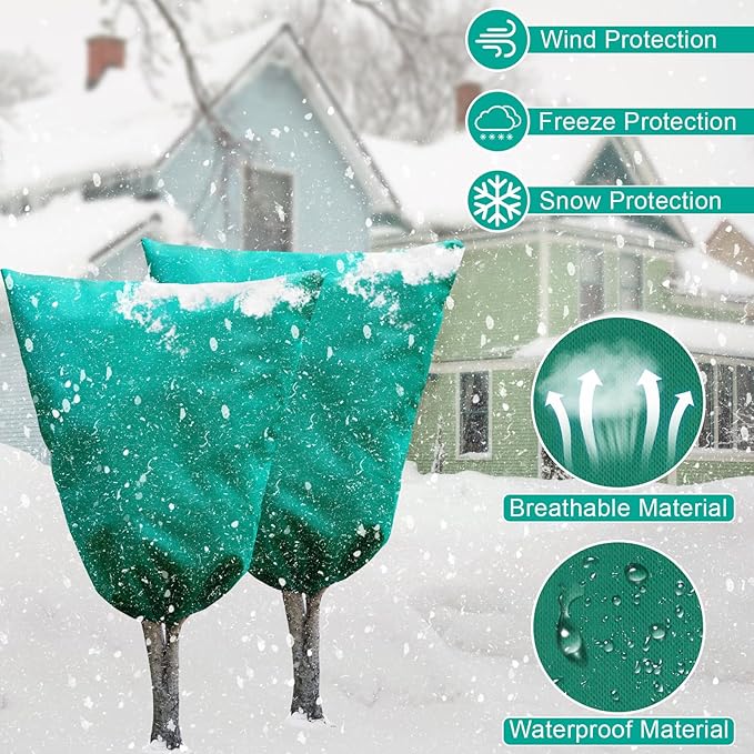 Insoma 2 Packs 2.2 oz/yd² Plant Covers Freeze Protection, 23.6" X 31.5" Thickened Outdoor Plants Frost Protection Covers with Zipper & Drawstring, Frost Blankets for Tree in Winter