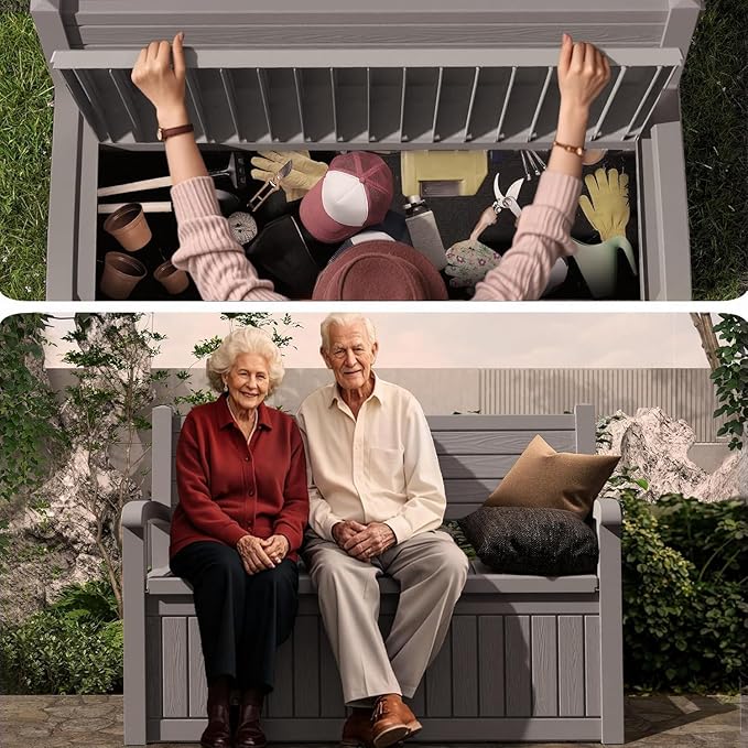PatioZen 80 Gallon Outdoor Storage Bench Waterproof Lockable,Outdoor Storage Furniture for Patio,Garden and Porch,Tools and Cushions