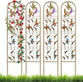 4 Pack Metal Garden Trellis with Colorful Dragonfly Outdoor Decoration Arched Fence Trellis for Climbing Plants for Patio, Backyard