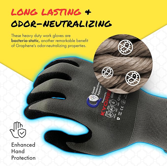 Quest Protective Apparel Cut Resistant Work Gloves (ANSI A1) – Lightweight Graphene Gloves for Gardening,DIY, Mechanical & General Handling – Breathable Grip Gloves for Men & Women – Small, Case of 72