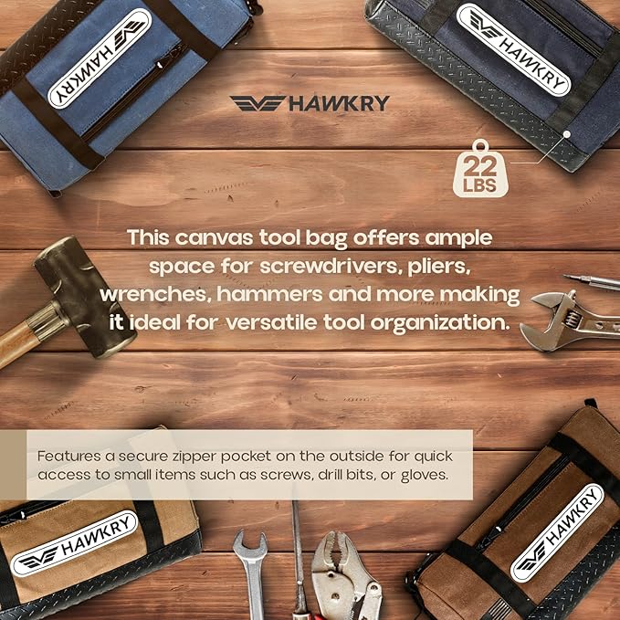 HAWKRY Canvas Tool Bag Set of 4 – Heavy Duty Zipper Tool Pouches, Waterproof Small Tool Bags for Electricians, Mechanics, Construction, Gardening & Tool Organization