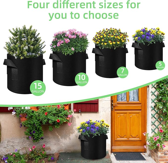 300 Pack 5 Gallon Grow Bags Garden Plant Grow Bag Aeration Fabric Pots with Handles Nonwoven Cloth Pots Planting Bags Garden Bags for Vegetables Flowers Potatoes (5 Gal)