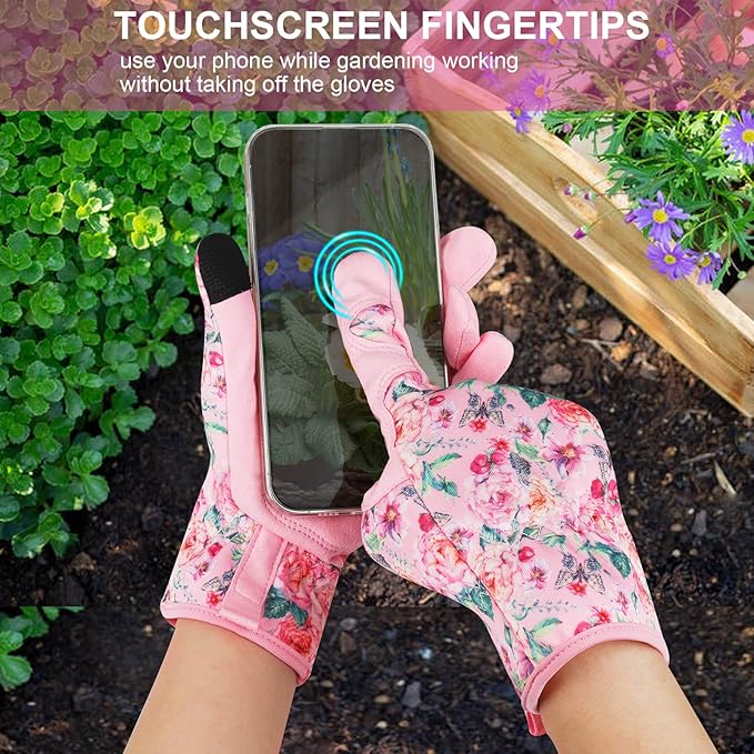 Leather Gardening Gloves for Women Thorn Proof Garden Gloves Touch Screen Working Gloves Gifts,M