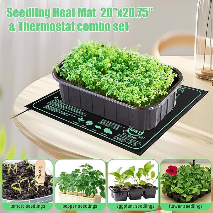 ROCEEI 2 Pack Seedling Heat Mat 20 x 20.75 Inch with Digital Thermostat Controller Waterproof Plant Seedling Heat Mat for Germination, Hydroponics, Brewing, Breeding, Indoor Gardening and Greenhouse