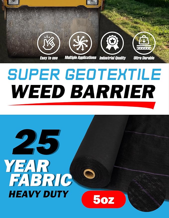 Professional 5oz Geotextile Weed Barrier Fabric - Heavy Duty Landscape Fabric for Gardening, Landscaping, Weed Fabric, Eco Friendly (10x100)