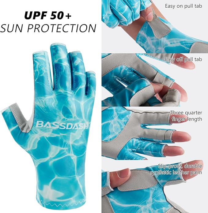 BASSDASH ALTIMATE UPF 50+ Women’s Fishing Gloves UV Sun Protection Fingerless Gloves for Kayaking Paddling Hiking Cycling Driving Shooting Training