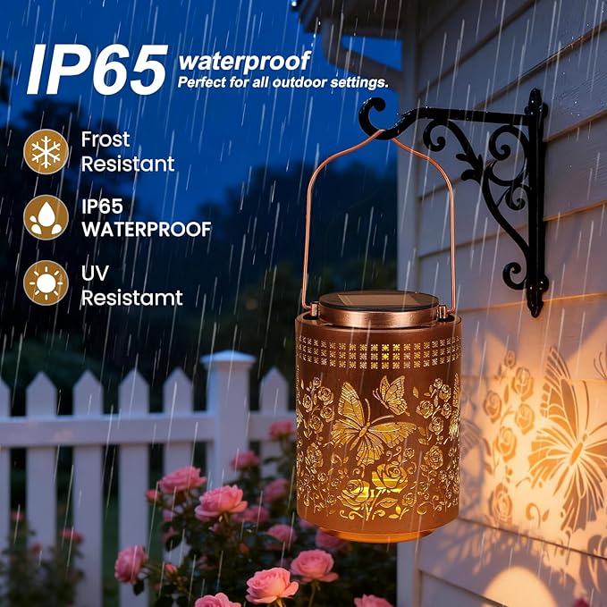 ZKLILI Mothers Day Gifts for Mom,Solar Lanterns Outdoor Butterfly Garden Decor Gifts for Women Mom Grandma Hanging Solar Lights Metal Garden Decoration for Yard, Patio, Backyard, Porch for Gift