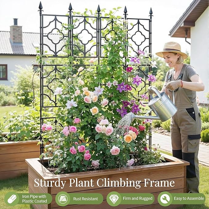 Housolution 64.57×33.58in Garden Trellis for Climbing Plants Outdoor, Plant Trellis Frame with Plastic Coated Iron Tubes for Vines Flowers Vegetable, Plant Climbing Frame Indoor Outdoor