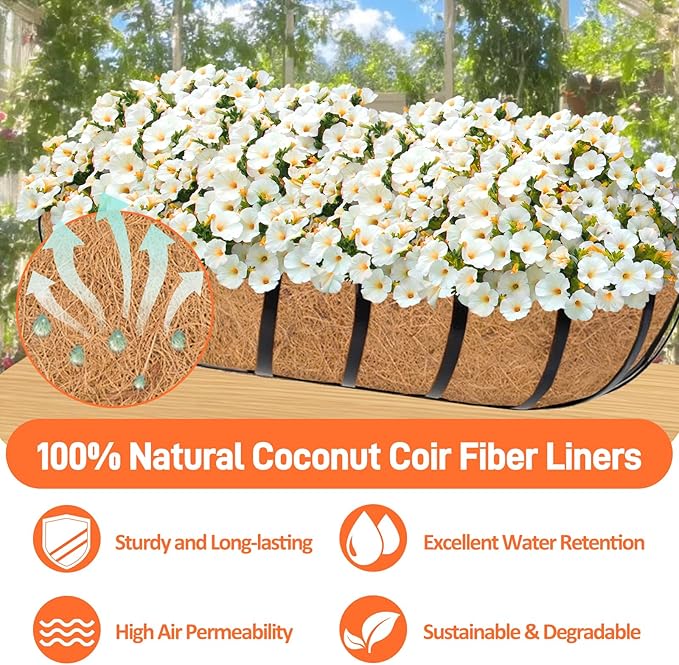 4 Pack 30 Inch Trough Coconut Liners for Planters- Natural Coco Liner Window Box Liners Replacement, Coconut Fiber Planter Liner for Outdoor Flower Planters, Deck Railings, Fence and Balcony