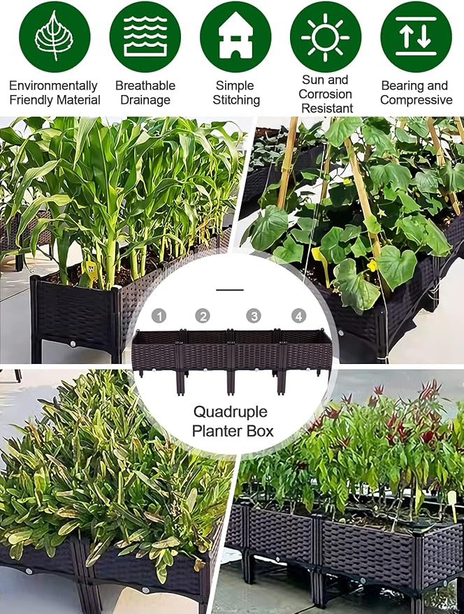 Kalolary 4 Sets Raised Garden Bed Elevated Garden Bed with Legs Patio Plant Boxes Vegetable Flowers Planting Raised Container for Indoor Outdoor Plant Fence Balcony Yard Gardening Supplies